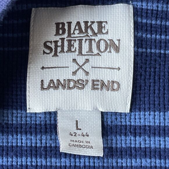 Blake Shelton x Lands End Henley Shirt Mens Large Blue Striped Ribbed Casual - Picture 4 of 10